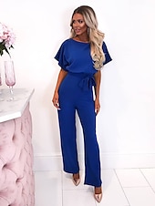 billige formelle jumpsuits-Dame Fritid Daglig Ut på byen 2022 Blå Svart Rosa Løstsittende Kjeledresser Helfarge Bred Bukseben Beltet