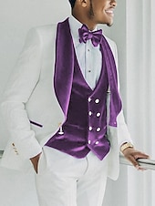 economico Festa di cena-Tuxedo da uomo in velluto per ballo da matrimonio rosso burgundy solidi taglio standard 3 pezzi monopetto un bottone