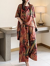 economico Abbigliamento da casa da donna-set di abbigliamento da casa da donna, moda floreale, casual, comfort, strada, quotidiano, appuntamento, traspirante, girocollo, manica corta, maglietta, pantaloni, tasca, estate, primavera, casa,