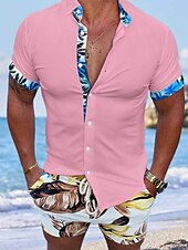 economico Vacanza-Per uomo Da uomo Camicia Camicia in cotone e lino Camicia bianca di cotone Camicia Estiva Camicia casual Camicia da Spiaggia Nero Bianco Rosa Blu Manica Corta Semplice Bavero Vacanza Quotidiano