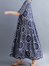 billige Boho-kjoler-Dame Maxikjole Uformell kjole Etnisk kjole Swingkjole Sommerkjole Årgang Retro Rød Fritid Feriereise Daglig Ferie Løstsittende Stamme Halvlange ermer Crew-hals Svart Rød Navyblå Sommer Vår Høst
