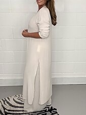 voordelige Tweedelige sets-Dames Pyjama Pyjamatop en broek Sets 2-delig Modieus Casual Zacht Heldere kleur T-shirt Pantalon Huis Dagelijks Bed Lange mouw V-Wire Zwart Wit Geel blauw Groen Zomer Lente