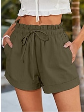 billige Shorts-Dame Shorts Mote Kort عادي Snorer Sidelommer Komfort Uelastisk Fritid / hverdag Svart Blå Brun Grønn Normal