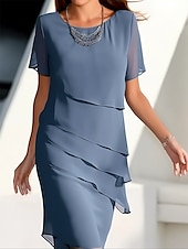 ieftine Rochii florale-Pentru femei Rochie de lucru Rochie teacă Rochii din Șifon Modă Rochii Midi Multistratificat Stil Nautic Manșon scurt Simplu Potrivire Largă Roșu Vin Albastru piscină Trifoi Vară Primăvară S M L XL