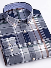 preiswerte Oxford-Hemden für Herren-Herren Oberhemd Gestreiftes Hemd Hemd Bügelfreies Hemd Oxford Hemd Kariert / Gestreift / Chevron Hochzeit Büro &amp; Karriere Hellblau Dunkelrot Rote Dunkelmarine Langarm Hemdkragen Ganzjährig Bekleidung