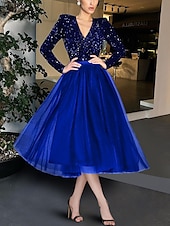 olcso Koktélruhák-Ball Gown A-vonalú Koktélruhák Vintage Ruha Esti Party Koktél Party Teahosszú Hosszú Ujjú Ékszer Nyakú Őszi Esküvői Vendég Tüll Rámenős Ruhák