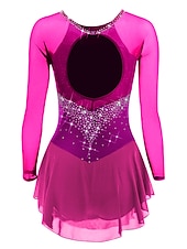 voordelige Schaatsjurken-Kunstschaatsjurk Dames Voor meisjes Schaatsen Jurken Paars Zwart Wit Open achterkant Netstof Spandex Hoge Elasticiteit Opleiding Wedstrijd Kunstschaatskleding Klassiek Kristal / Bergkristal Lange mouw