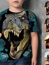 お買い得  男の子の3D動物-男の子 3D 動物 カラーブロック 3Dプリント Tシャツ Ｔシャツ 半袖 3Dプリント 夏 ストリートファッション ベーシック 子供 3〜12年