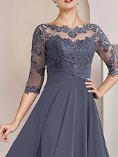 abordables Avec veste-Robe de mère de la mariée en deux pièces A-Line Robe invitée formelle Élégante Décolleté dégagé longueur thé Chiffon dentelle Manches 3/4 Wrap inclus avec appliques froncées 2025 taille personnalisée