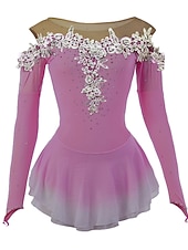 preiswerte Eiskunstlaufkleider-Eiskunstlaufkleid Damen Mädchen Eislaufen Kleider Gelb Rosa Dunkellila Patchwork Gitter Spandex Hochelastisch Wettbewerb Eiskunstlaufkleidung Kristalle Dummes Licht Modisch Langarm Eislaufen