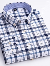 preiswerte Oxford-Hemden für Herren-Herren Oberhemd Gestreiftes Hemd Hemd Bügelfreies Hemd Oxford Hemd Kariert / Gestreift / Chevron Hochzeit Büro &amp; Karriere Hellblau Dunkelrot Rote Dunkelmarine Langarm Hemdkragen Ganzjährig Bekleidung
