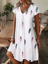 cheap Art&amp;Design Dress-Women&#039;s Mini Dress Petite Dress T Shirt Dress Tee Dress Shift Dress Summer Dress Bohemia Fashion Basic Outdoor Vacation Party Regular Fit Tropical Short Sleeve V Neck Black White Yellow