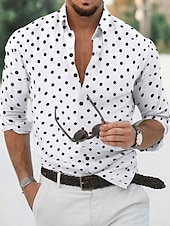 cheap Men&#039;s Button Up Shirts-Men&#039;s Shirt Button Up Shirt Casual Shirt Summer Shirt Black White Pink Blue Long Sleeve Polka Dot Lapel Daily Vacation Clothing Apparel Fashion Casual Comfortable