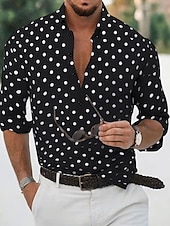 cheap Men&#039;s Button Up Shirts-Men&#039;s Shirt Button Up Shirt Casual Shirt Summer Shirt Black White Pink Blue Long Sleeve Polka Dot Lapel Daily Vacation Clothing Apparel Fashion Casual Comfortable