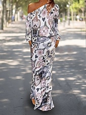 tanie Bluzki damskie garniturowe-Damskie Zestaw sukienek Codzienne sukienki Sukienka ołówkowa Sukienka z nadrukiem Moda Moda miejska Graficzny Abstrakcja Nadruk Sukienka maxi Długi rękaw Na jedno ramię Na zewnątrz Urlop Czerwony
