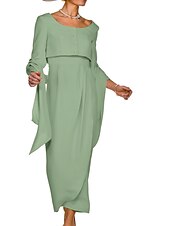 preiswerte Mamas Kleidersets-Zweiteiliges Etuikleid Mutter der Braut Kleid Hochzeitsgast Eleganter quadratischer Ausschnitt knöchellang dehnbares Gewebe ärmellos kurze Jacke Kleider mit Knöpfen Falten Rennkleid