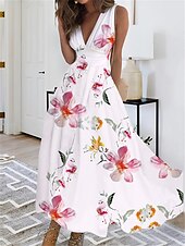 ieftine Rochii florale-Rochie maxi pentru femei Rochie în linie A Rochie casual Rochie fluture Rochie de vară Fashion Streetwear Casual Înafară Vacanță Zi de zi Ajustare regulară Floral Fluture Fără mâneci Gât în V Negru