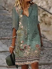 tanie Sukienki koszulowe-damska sukienka koszulowa sukienka casualowa sukienka typu shift sukienka midi outdoor codzienna wakacyjna moda nowoczesna koszula z kołnierzykiem guziki nadruk półrękaw lato wiosna regularny krój