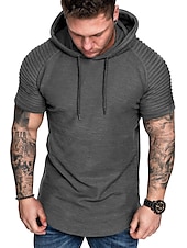 abordables Camisetas casuales de hombre-Hombre Camiseta Camiseta superior Mangas cortas Con Capucha Verano Plano delgado plisado Moda Deportes Básico Vacaciones Calle Noche Negro Blanco Azul Marino Camiseta superior para hombre