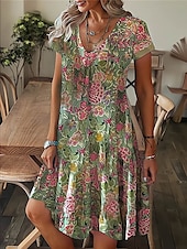 cheap Art&amp;Design Dress-Women&#039;s Mini Dress Petite Dress T Shirt Dress Tee Dress Shift Dress Summer Dress Bohemia Fashion Basic Outdoor Vacation Party Regular Fit Tropical Short Sleeve V Neck Black White Yellow