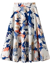 olcso Sifon szoknyák-Női Szoknya A-vonalú Elegáns Nyár Midi Magas derék Szoknyák Színes Virágos Sifon Nyomtatott Napi Szabadság Sárga Rubin Medence Narancssárga Tavaszi nyár Sifon