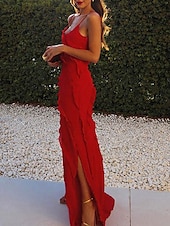 preiswerte Kleider für den-Damen schwarzes kleid Ballkleid abendkleider Rüsche Gespleisst Spaghetti-Träger Ärmellos kleid hochzeitsgast Urlaub Schwarz Rote Sommer Frühling