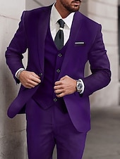 abordables Trajes formales-Trajes de boda para hombres azul real azul cielo en color sólido ajuste estándar de 3 piezas de un solo botón