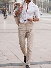 billiga Casual kostymer-Herr Bröllop Linen Linnekostymer Rodnande Rosa Mörkgrå Solid färg Skräddarsydd passform 2 delar set Singelknäppt 1 Knapp