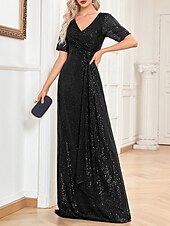 levne NY šaty-A-line večerní šaty elegantní šaty formální svatební host podlahová délka krátký rukáv v krku s flitry oblečení k oslňování