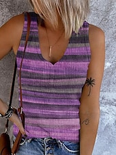 abordables Camisetas y camisolas de mujer-Top sin mangas de camisón para mujer tops de salir básicos a rayas botones estampado sin mangas estilo regular cuello en V casual rosa azul púrpura caqui