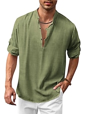 economico Casual da lavoro-Per uomo Camicia Camicia in lino e cotone Camicia con colletto cinese Camicia con colletto alla coreana Camicia popover Camicia estiva Liscio Da mare Informale Nero Bianco Blu Marrone Manica lunga