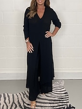 voordelige Tweedelige sets-Dames Pyjama Pyjamatop en broek Sets 2-delig Modieus Casual Zacht Heldere kleur T-shirt Pantalon Huis Dagelijks Bed Lange mouw V-Wire Zwart Wit Geel blauw Groen Zomer Lente