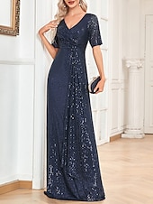 levne NY šaty-A-line večerní šaty elegantní šaty formální svatební host podlahová délka krátký rukáv v krku s flitry oblečení k oslňování
