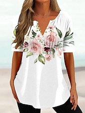 economico T-shirt floreale-Per donna maglietta Camicia Henley Floreale Farfalla Tuniche Essenziale Manica corta Rotonda Top regolari Per eventi Fine settimana Bottoni Stampa Bianco Viola