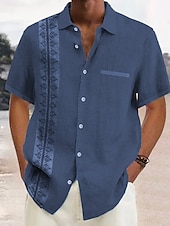 voordelige Etnisch patroon-Voor heren Blad Etnisch Zomer overhemd Normaal shirt Overhemd met knopen Korte mouw Modieus Comfortabel Vakantie Dagelijks Feestdagen Zomer Revers Afdrukken Voorvak Rood blauw Groen Donkergrijs