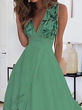 abordables Robe Fleurie-Robe Maxi Femme Robe Décontractée Imprimé Feuille Col V Maxi Long Robe Décontractée Quotidien Rendez-vous Sans Manches Été Printemps