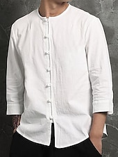 economico Casual da lavoro-Per uomo Camicia camicia di lino Camicia in lino e cotone Camicia in cotone bianco Camicia con colletto cinese Camicia con colletto alla coreana Liscio Da mare Informale Bianco Manica lunga A fascia