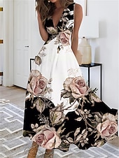 ieftine Rochii florale-Rochie maxi pentru femei Rochie în linie A Rochie casual Rochie fluture Rochie de vară Fashion Streetwear Casual Înafară Vacanță Zi de zi Ajustare regulară Floral Fluture Fără mâneci Gât în V Negru
