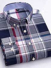 preiswerte Oxford-Hemden für Herren-Herren Oberhemd Gestreiftes Hemd Hemd Bügelfreies Hemd Oxford Hemd Kariert / Gestreift / Chevron Hochzeit Büro &amp; Karriere Hellblau Dunkelrot Rote Dunkelmarine Langarm Hemdkragen Ganzjährig Bekleidung