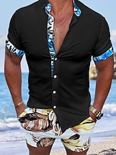 economico Vacanza-Per uomo Da uomo Camicia Camicia in cotone e lino Camicia bianca di cotone Camicia Estiva Camicia casual Camicia da Spiaggia Nero Bianco Rosa Blu Manica Corta Semplice Bavero Vacanza Quotidiano