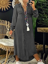 abordables Vestidos camiseros-Mujer Vestido de mezclilla Vestido informal Vestido de cambio Vestido largo maxi Algodón Mezclilla Casual Maduro Exterior Vestido de invierno Diario Cuello Camisero Botón Bolsillo Manga Larga Verano
