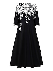 billiga Blommig klänning-Kvinnors Midi Klänning Tunika Klänning Blommig Ficka V-Hals Midi Klänning Elegant Stilig Daglig Halv Ärm Sommar Vår