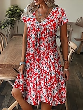 cheap Art&amp;Design Dress-Women&#039;s Mini Dress Petite Dress T Shirt Dress Tee Dress Shift Dress Summer Dress Bohemia Fashion Basic Outdoor Vacation Party Regular Fit Tropical Short Sleeve V Neck Black White Yellow