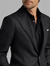 billige Lin blazer-Herre Motedesign Uformell Lin Blazer Vanlig Skreddersydd Passform Sommer Enfargede En-knapp To-knapper Svart