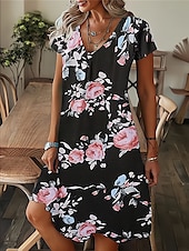 cheap Art&amp;Design Dress-Women&#039;s Mini Dress Petite Dress T Shirt Dress Tee Dress Shift Dress Summer Dress Bohemia Fashion Basic Outdoor Vacation Party Regular Fit Tropical Short Sleeve V Neck Black White Yellow