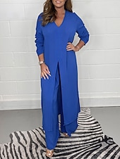 voordelige Tweedelige sets-Dames Pyjama Pyjamatop en broek Sets 2-delig Modieus Casual Zacht Heldere kleur T-shirt Pantalon Huis Dagelijks Bed Lange mouw V-Wire Zwart Wit Geel blauw Groen Zomer Lente