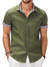 economico camicia da uomo con bottoni-Per uomo Camicia Camicia Estiva Camicia casual Camicia da Spiaggia Camicia con Bottoni Nero Blu Verde Grigio Manica Corta Blocco di colori Quadri Bavero Vacanza Quotidiano Abbigliamento Cotone Misto