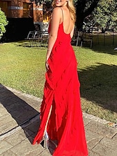 preiswerte Kleider für den-Damen schwarzes kleid Ballkleid abendkleider Rüsche Gespleisst Spaghetti-Träger Ärmellos kleid hochzeitsgast Urlaub Schwarz Rote Sommer Frühling