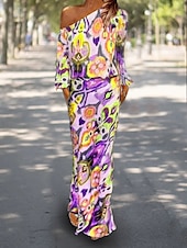 tanie Bluzki damskie garniturowe-Damskie Zestaw sukienek Codzienne sukienki Sukienka ołówkowa Sukienka z nadrukiem Moda Moda miejska Graficzny Abstrakcja Nadruk Sukienka maxi Długi rękaw Na jedno ramię Na zewnątrz Urlop Czerwony