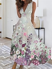 ieftine Rochii florale-Rochie maxi pentru femei Rochie în linie A Rochie casual Rochie fluture Rochie de vară Fashion Streetwear Casual Înafară Vacanță Zi de zi Ajustare regulară Floral Fluture Fără mâneci Gât în V Negru